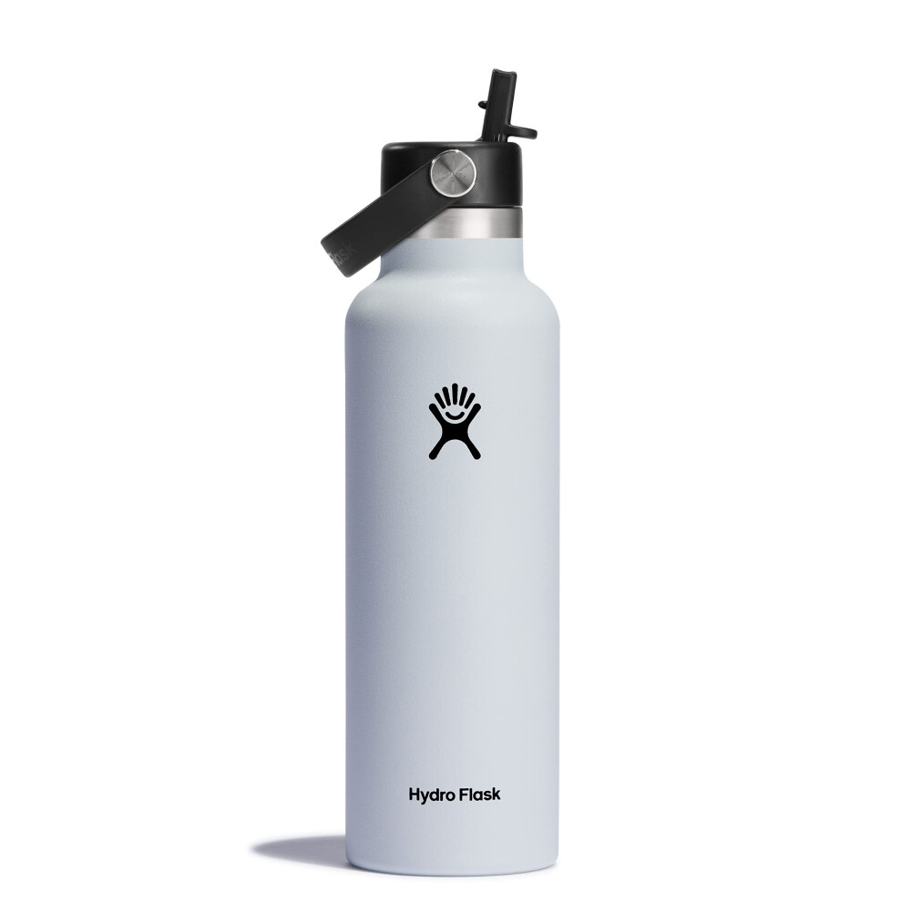 HYDRO FLASK - Water Bottle 621 ml (21 oz) with Flex Straw Cap - Vacuum Insulated Stainless Steel Reusable Water Bottle - Leakproof Lid  - White