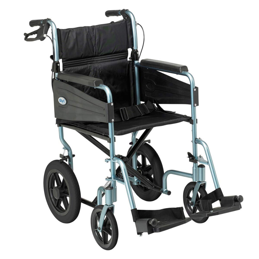 Days Escape Wheelchair Lite, Lightweight with Folding Frame, Mobility Aids, Comfort Travel Chair with Removable Footrests, Standard Size, Silver Blue