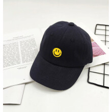 (Black) Cartoon Smiling Face Baseball Cap With Trendy Embroidery Sun Shield Hat Children