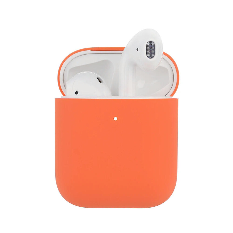 (orange, airpods1 and 2) Soft Silicone Case Earphones for Apple Airpods case Bluetooth Wireless Earphone Protective Cover Box for Airpods Ear Pods Bag