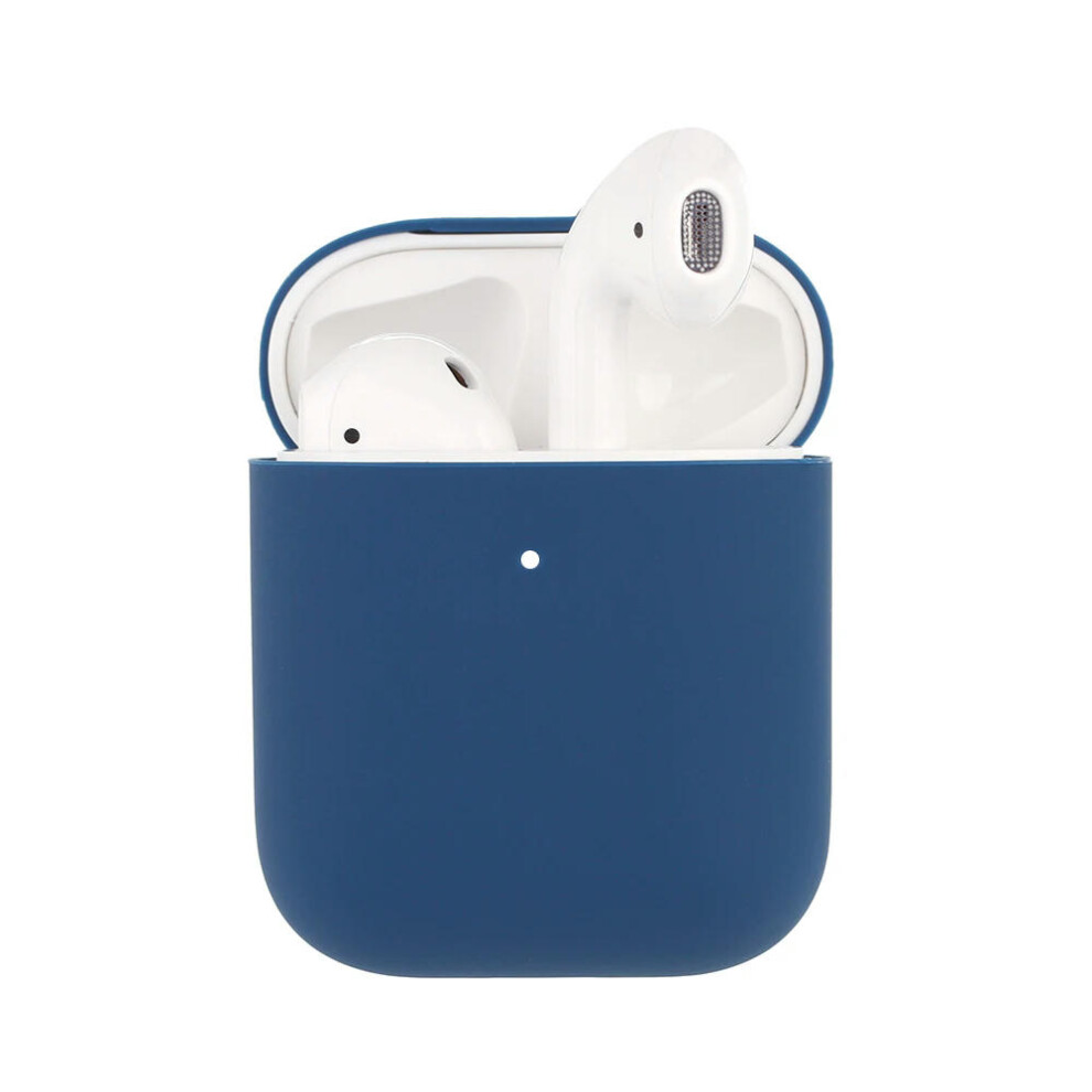 (dark blue, airpods1 and 2) Soft Silicone Case Earphones for Apple Airpods case Bluetooth Wireless Earphone Protective Cover Box for Airpods Ear Pods