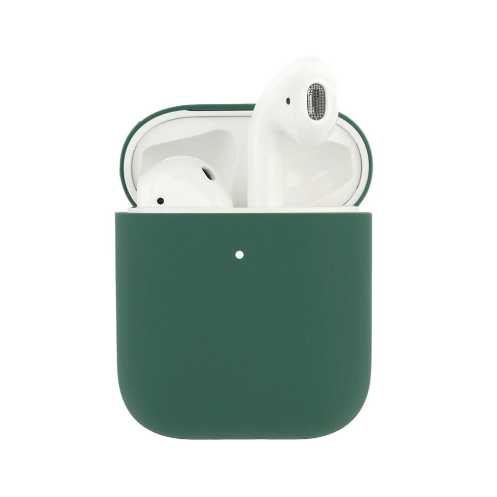 (dark green, airpods1 and 2) Soft Silicone Case Earphones for Apple Airpods case Bluetooth Wireless Earphone Protective Cover Box for Airpods Ear Pods