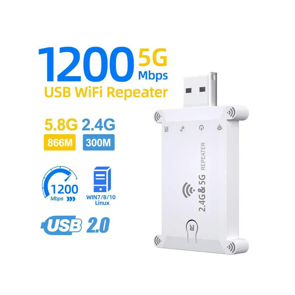 (EU plug ) Dual Band 1200M Wireless Signal Amplifier Wifi Extender Booster 2.4g/5g Wifi Repeater Usb Power Supply