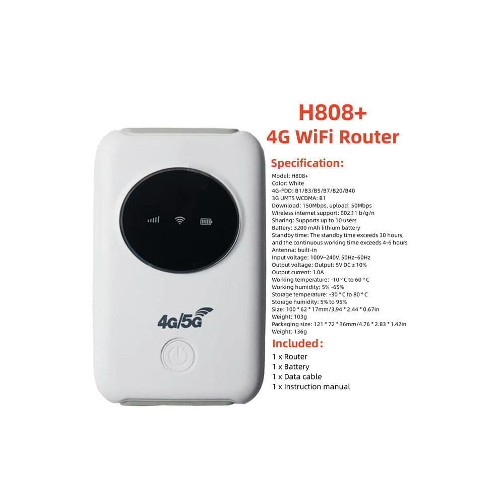 (H808 4G WiFi Router) 4G WIFI Router Card 4G LTE Wireless Router Mini Outdoor Hotspot Pocket Modem with Sim Card Slot Repeater Car Mobile Wifi Hotspot