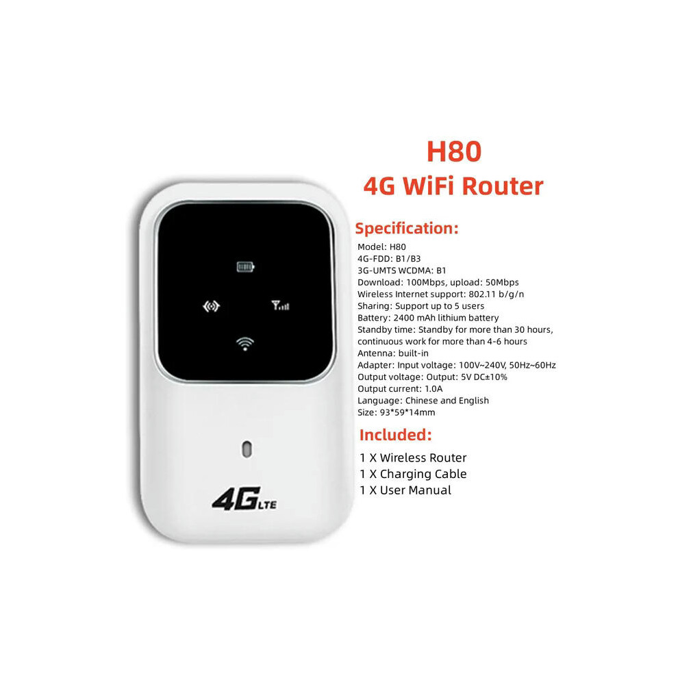 (H80 4G WiFi Router) 4G WIFI Router Card 4G LTE Wireless Router Mini Outdoor Hotspot Pocket Modem with Sim Card Slot Repeater Car Mobile Wifi Hotspot