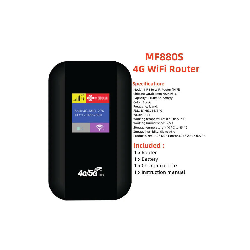 (MF880S WiFi Router) 4G WIFI Router Card 4G LTE Wireless Router Mini Outdoor Hotspot Pocket Modem with Sim Card Slot Repeater Car Mobile Wifi Hotspot