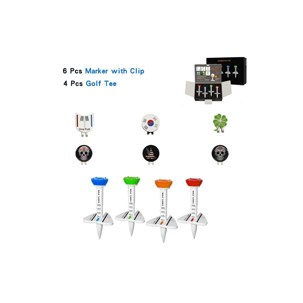 (4Pc Tee 6Pc Marker K) Golf Double Tee Step Down Golf Ball Holder 4 color Adjustable Height Golf Tees Plastic Golf Training Ball Stand Outdoor