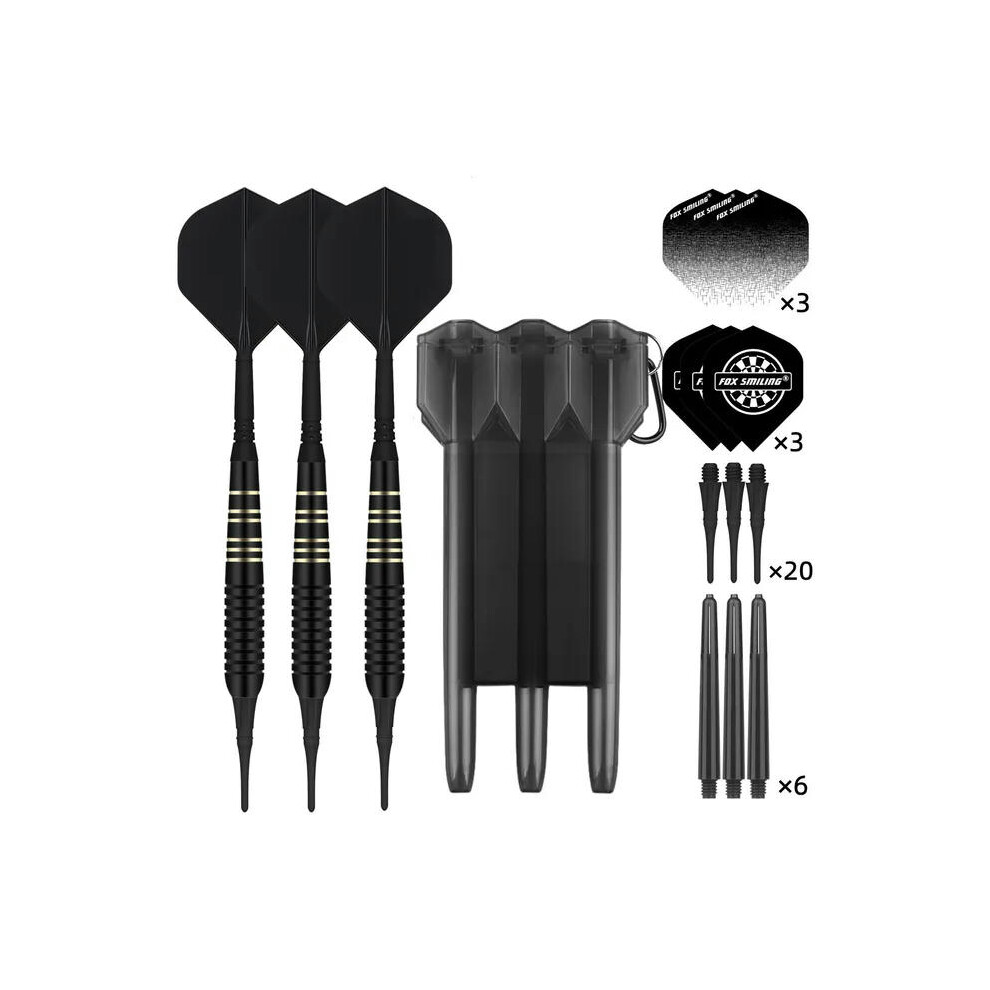 (A1 Black) FOX SMILING 22g Soft Darts Pin with Plastic Tip and 2 in 1 Dart Shaft Flights for Electronic Dartboard with 20 Soft Dart Tips