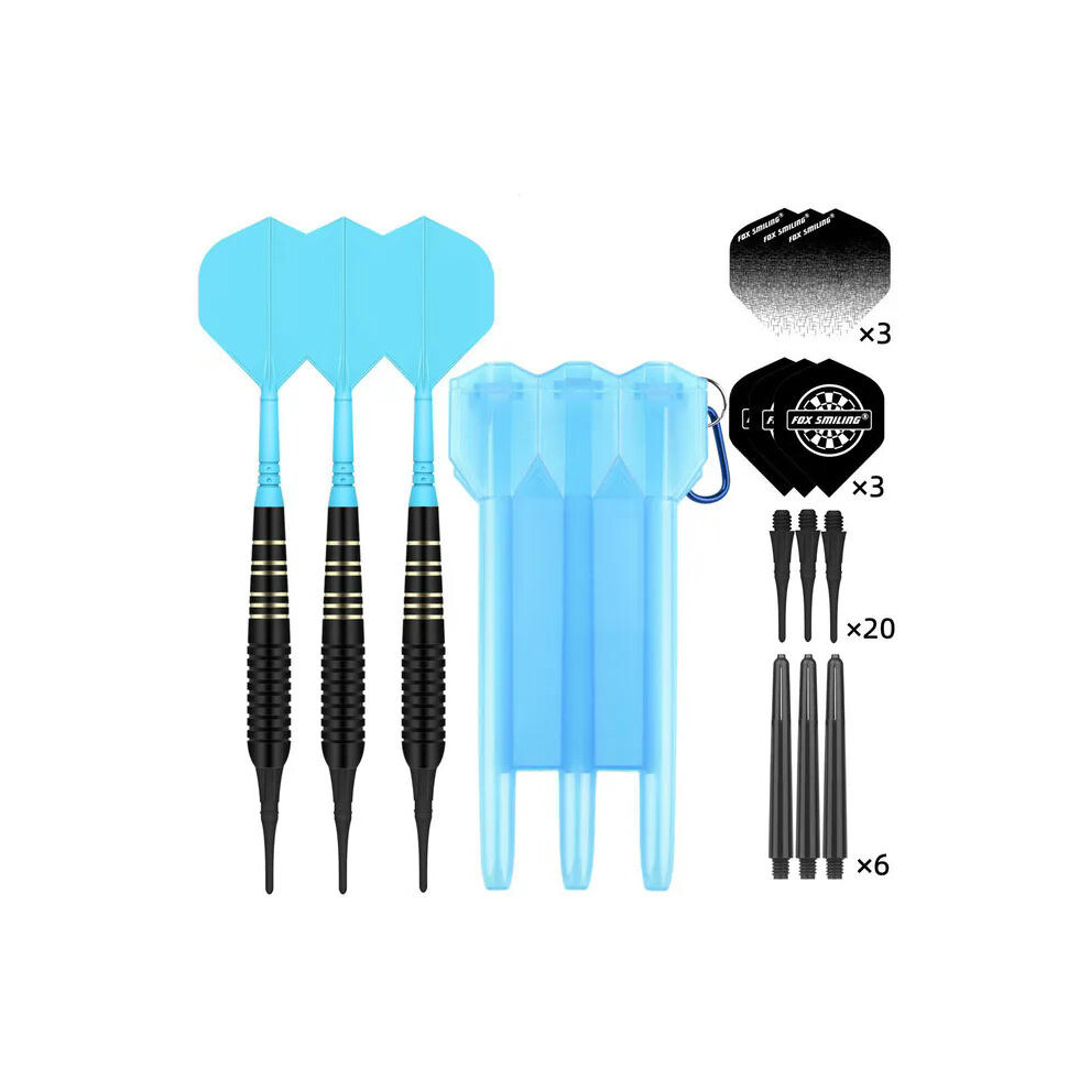 (A2 Blue) FOX SMILING 22g Soft Darts Pin with Plastic Tip and 2 in 1 Dart Shaft Flights for Electronic Dartboard with 20 Soft Dart Tips