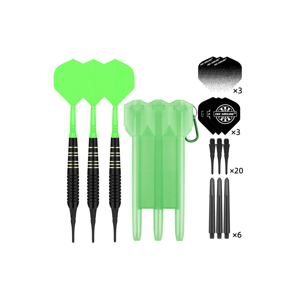 (A4 Green) FOX SMILING 22g Soft Darts Pin with Plastic Tip and 2 in 1 Dart Shaft Flights for Electronic Dartboard with 20 Soft Dart Tips