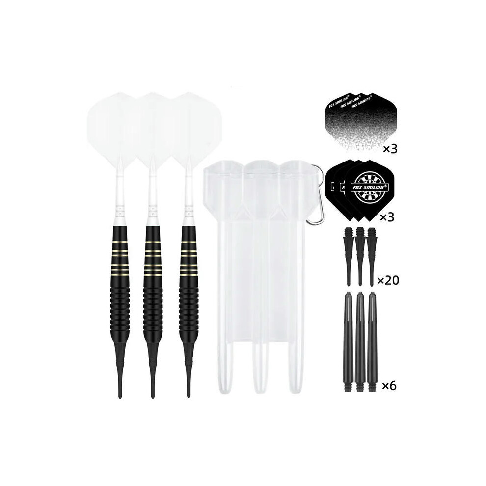 (A3 White) FOX SMILING 22g Soft Darts Pin with Plastic Tip and 2 in 1 Dart Shaft Flights for Electronic Dartboard with 20 Soft Dart Tips