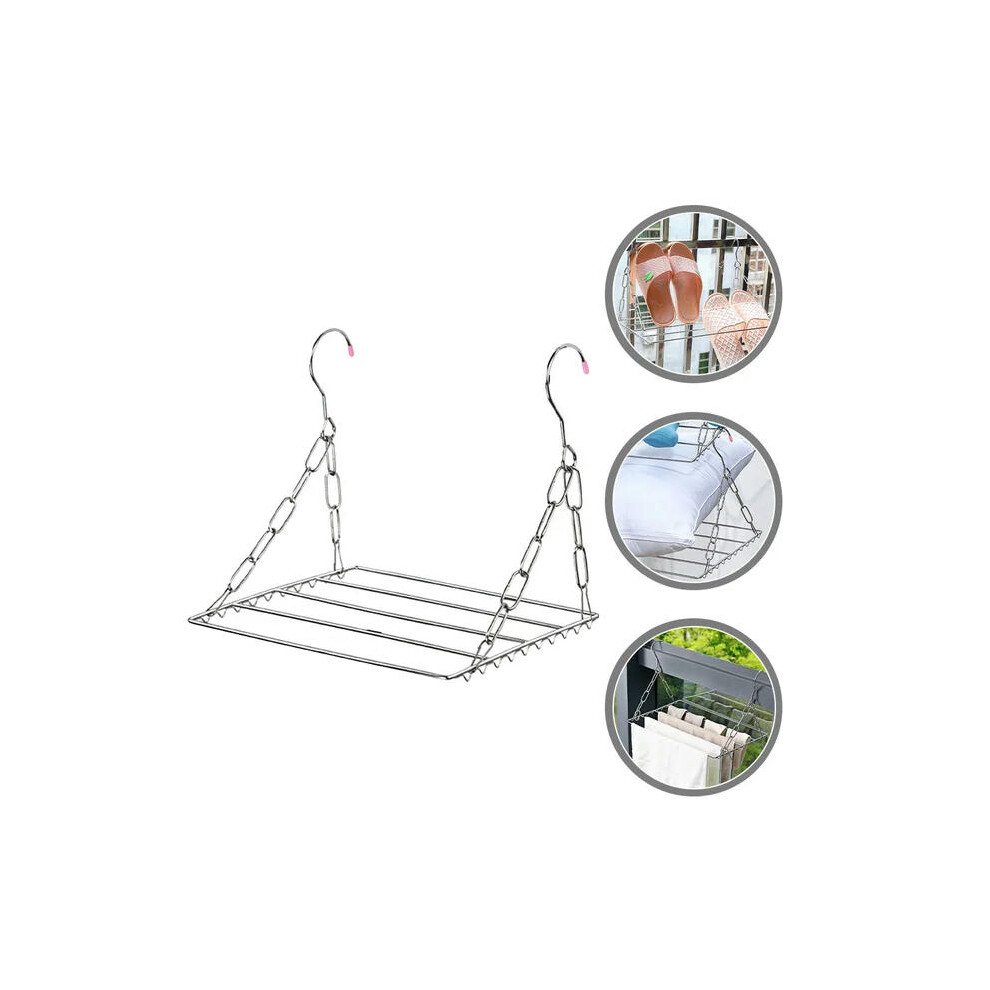 (30x25cm, Silver) Mounted Drying Rack Shoes Shelf Outdoor Clothes Hanger Clothing Stand Window Dryer Balcony Stainless Steel Hanging Racks