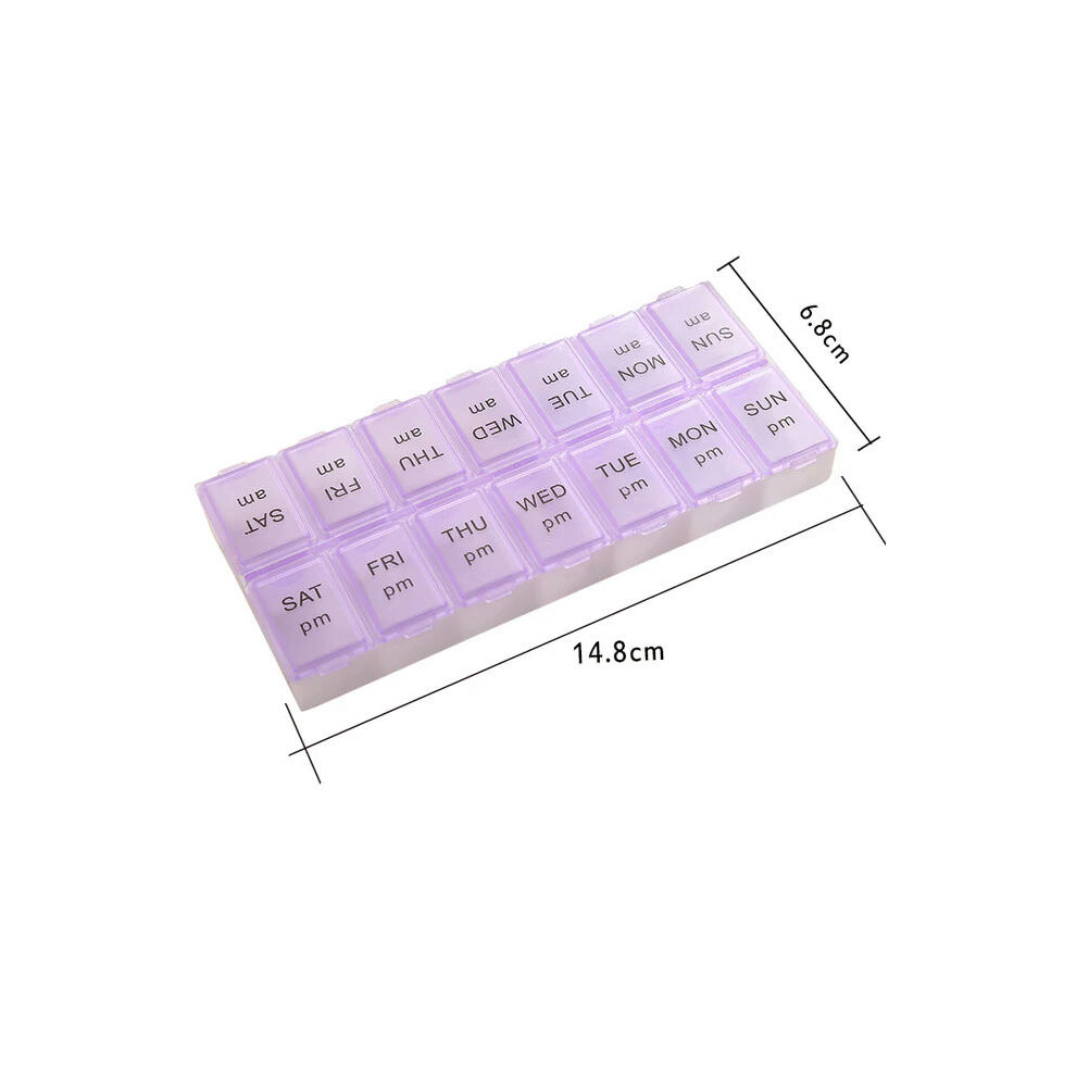 (14 Grids Purple) 14 Grids 7 Days Weekly Candy Pill Case Medicine Tablet Dispenser Organizer Pill Box Splitters Pill Storage Organizer Container