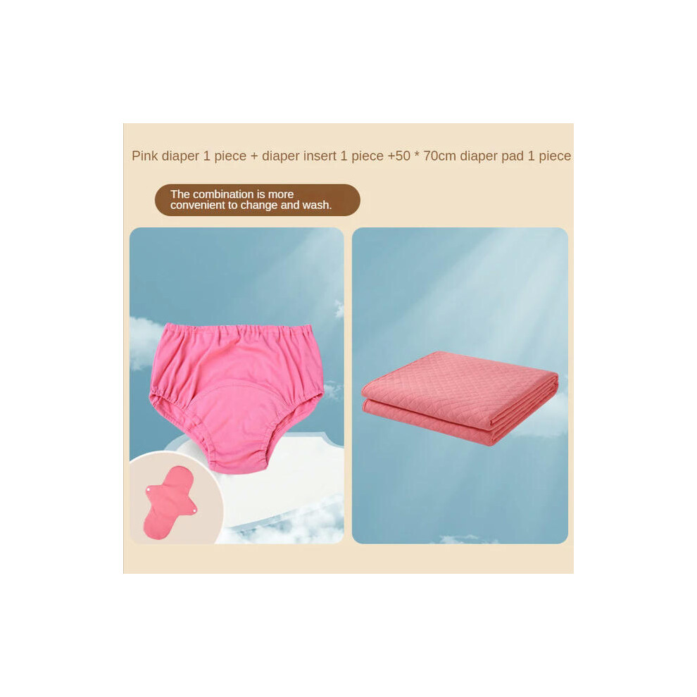 (pink set L) Elderly Adult Cloth Diaper Incontinence Underwear Leak-proof Bedwetting Paralysis Diapers Non Disposable Pants