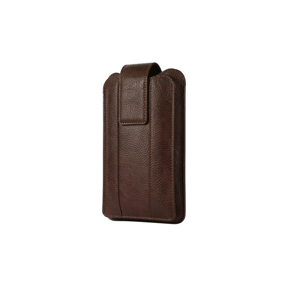 (6.5-7.2 inch, Brown) Leather Phone Bags Case Dual Pouch 5.5-7.2'' for iPhone Huawei Samsung Xiaomi Shockproof Magnetic Belt Clip Bag with Card Holder