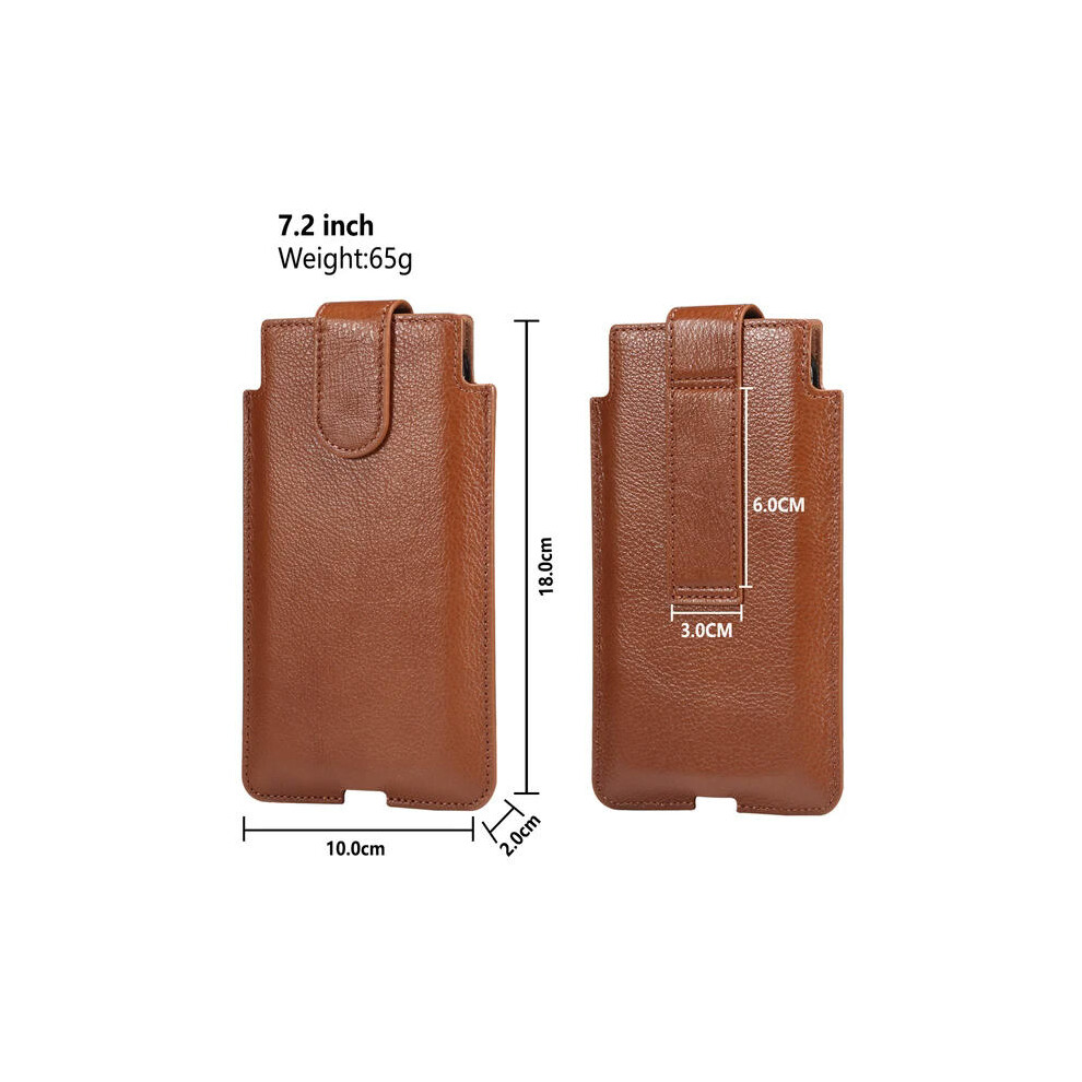 (First layer cowhide, Brown 7.2 inch) FULAIKATE Genuine Leather Cell Phone Bag Waist Belt Pouch Men's Vertical Portable Protective Holster Thin Pocket