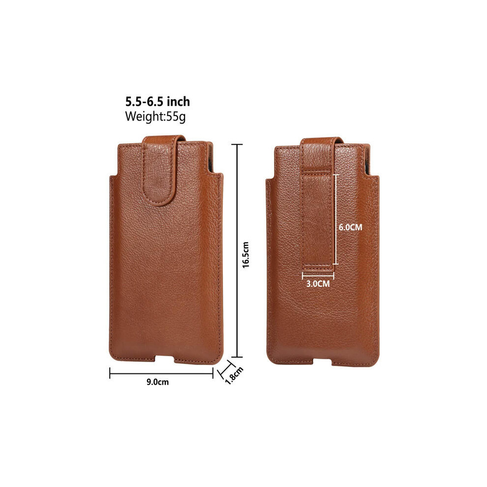 (First layer cowhide, Brown 5.5-6.5 inch) FULAIKATE Genuine Leather Cell Phone Bag Waist Belt Pouch Men's Vertical Portable Protective Holster Thin Po