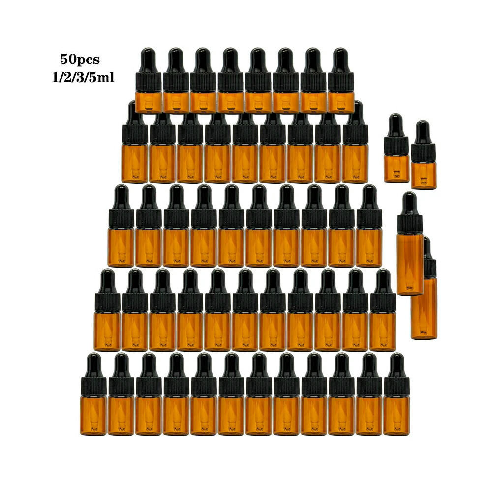 (5ml) 50pcs/sets Mini Amber Glass Dropper Bottles 1ml/2ml/3ml/5ml Refillable Empty Essential Oil Bottles for Massage Pipette Bottles