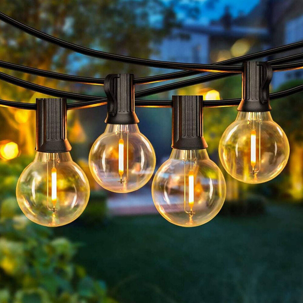 (UK Plug, 39FT(25+3 Bulbs)) 39FT Festoon Outdoor String Lights Mains Powered G40 25+3LED Bulbs Garden Lights