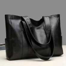(Black) Retro Vegan Tote Bag - Large Capacity Shoulder Bag