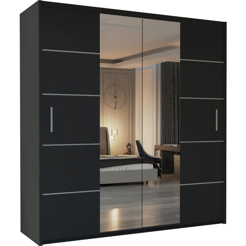 (150 m ) Black Sliding Double Door Wardrobe