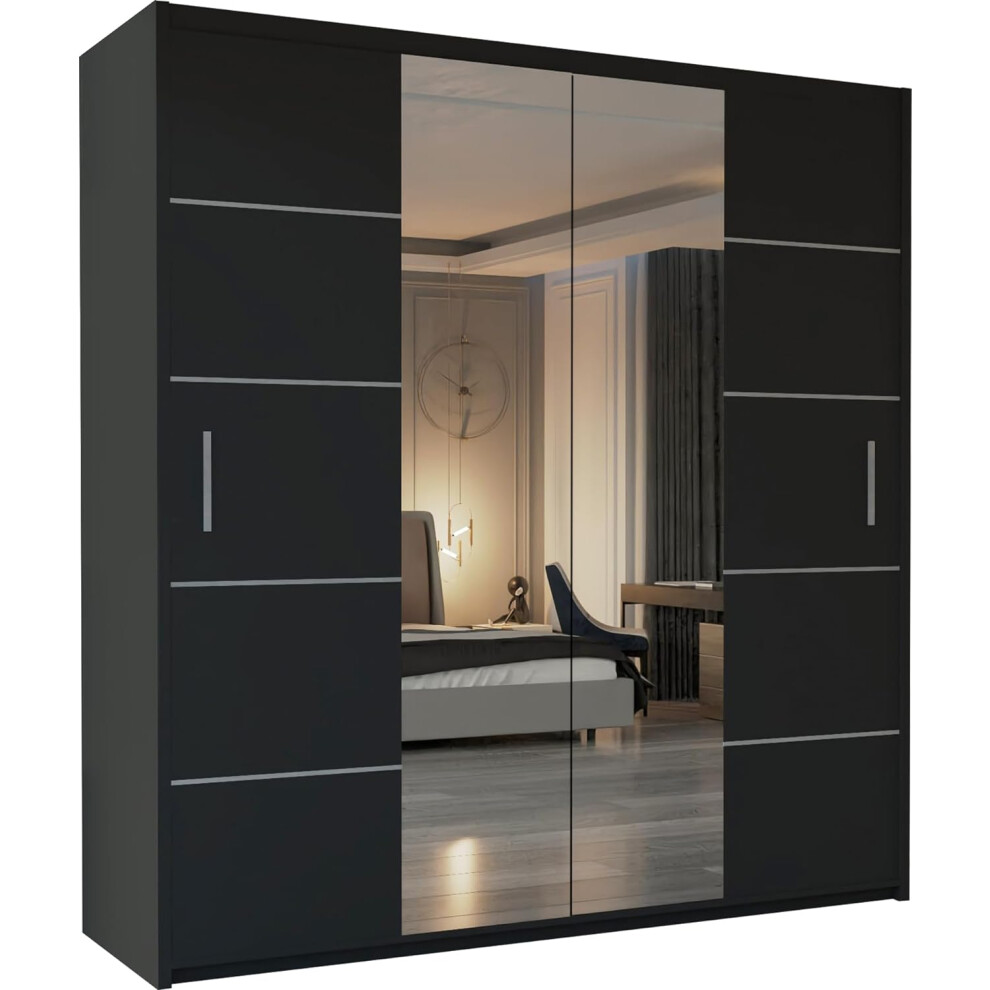 (203 cm ) Black Sliding Double Door Wardrobe