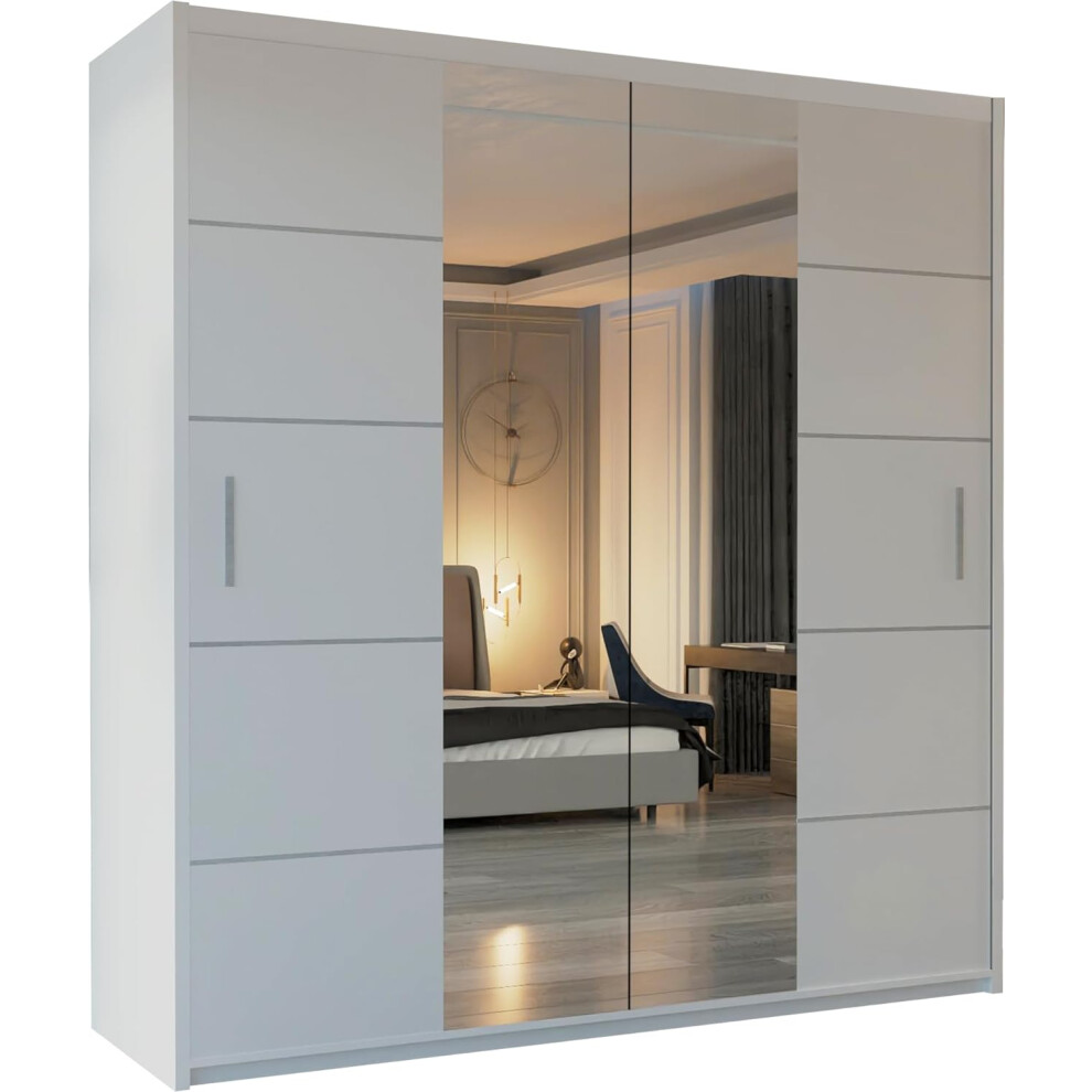 (203 cm ) White Sliding Double Door Wardrobe