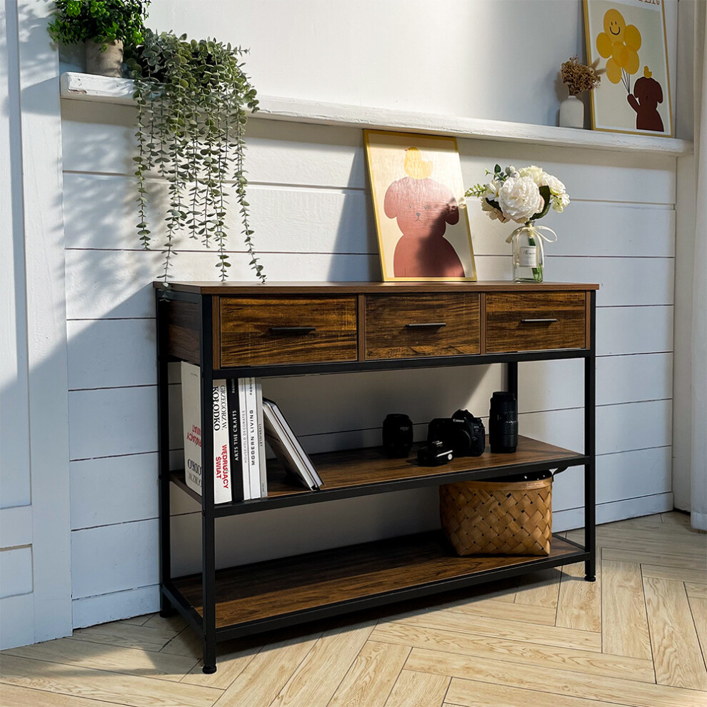 Vintage Console Table with Drawers and Shelves