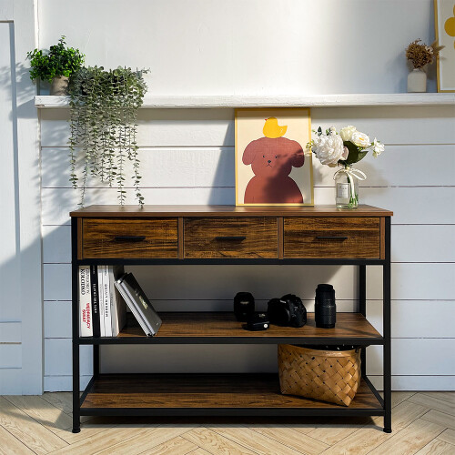 Living And Home Vintage Console Table with Drawers and Shelves 1