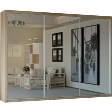 (Oak) Modern 3 Mirror Sliding Door Wardrobe 250cm