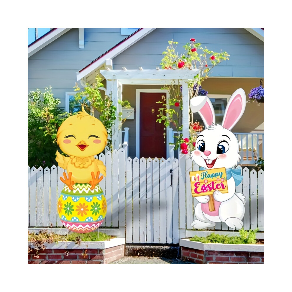 (2pcs) 2pcs Easter Yard Sign Cute Bunny And Chick Outdoor Lawn Decoration
