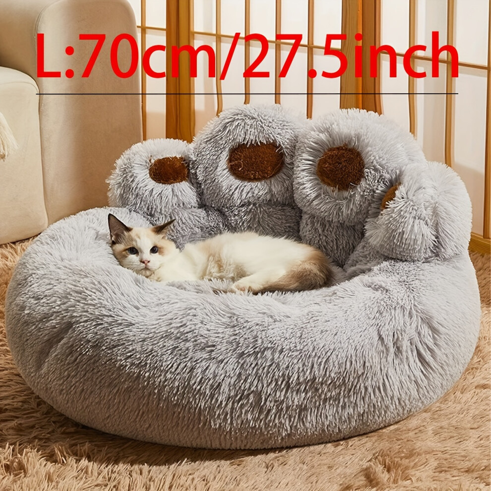 (grey, L) Calming Donut Dog Bed - Soft Faux Fur Cat Bed - Machine Washable