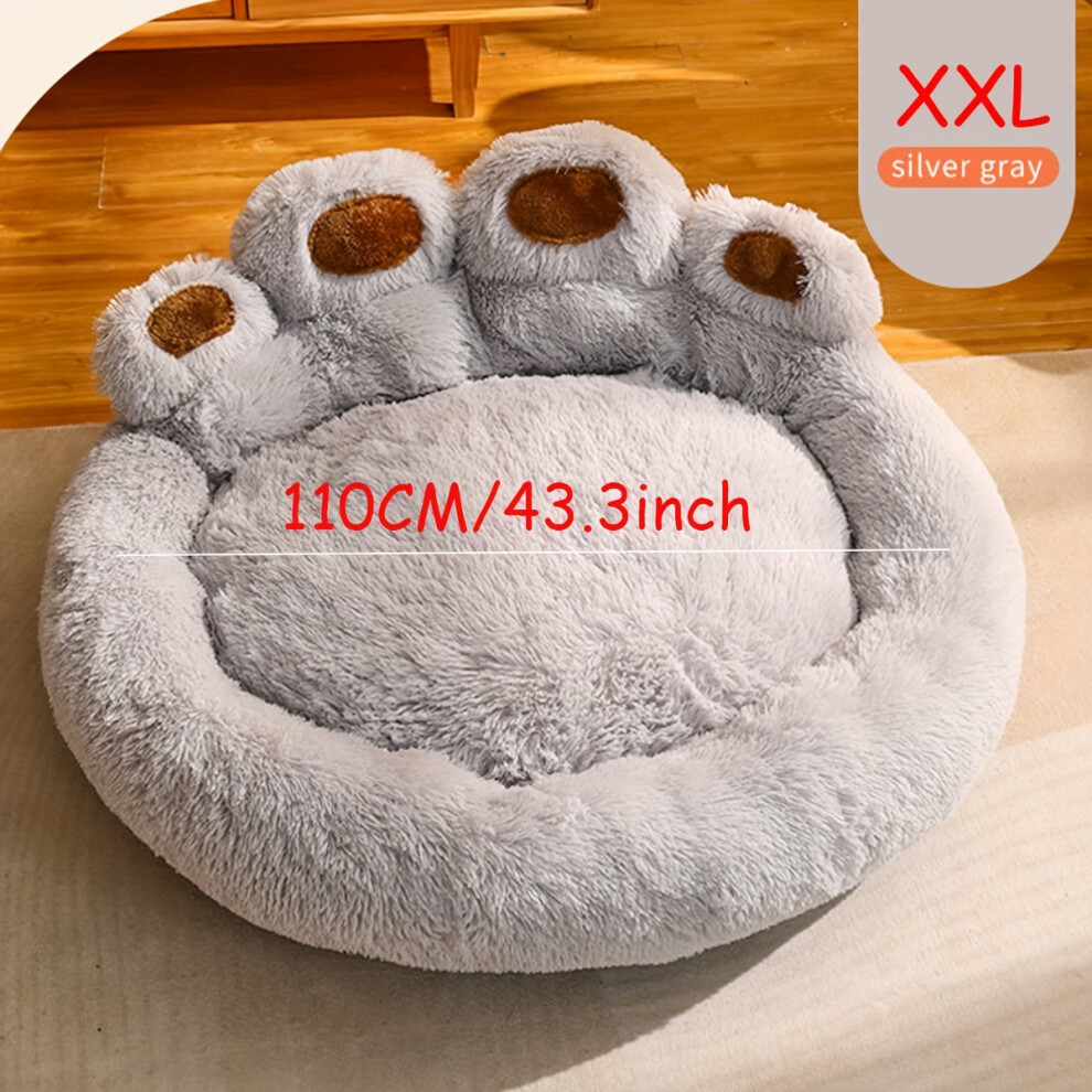 (grey, XXL) Calming Donut Dog Bed - Soft Faux Fur Cat Bed - Machine Washable