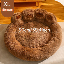 (Brown, XL) Calming Donut Dog Bed - Soft Faux Fur Cat Bed - Machine Washable