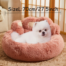 (Pink, L) Calming Donut Dog Bed - Soft Faux Fur Cat Bed - Machine Washable
