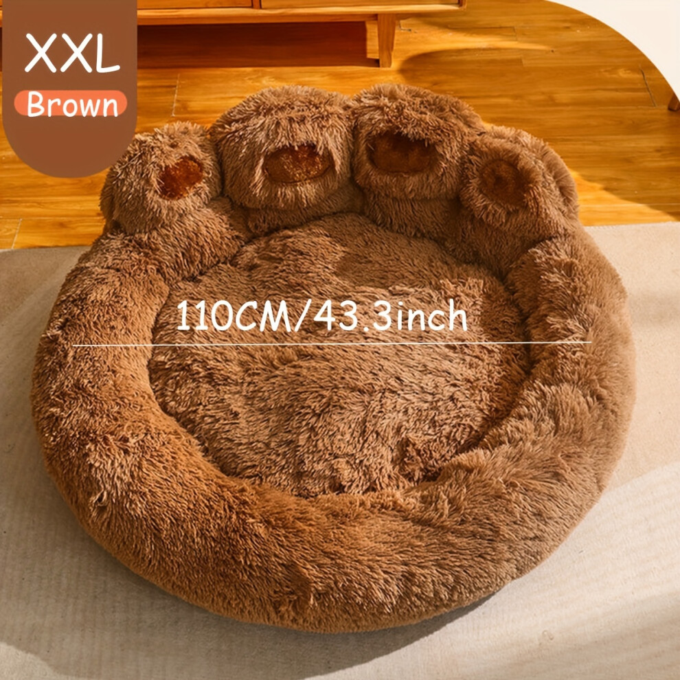 (Brown, XXL) Calming Donut Dog Bed - Soft Faux Fur Cat Bed - Machine Washable