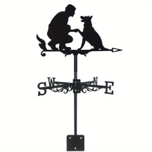 (Man And Dog Weathervane) Garden Man And Dog Weather Vane Roof Decoration Outdoor Decor