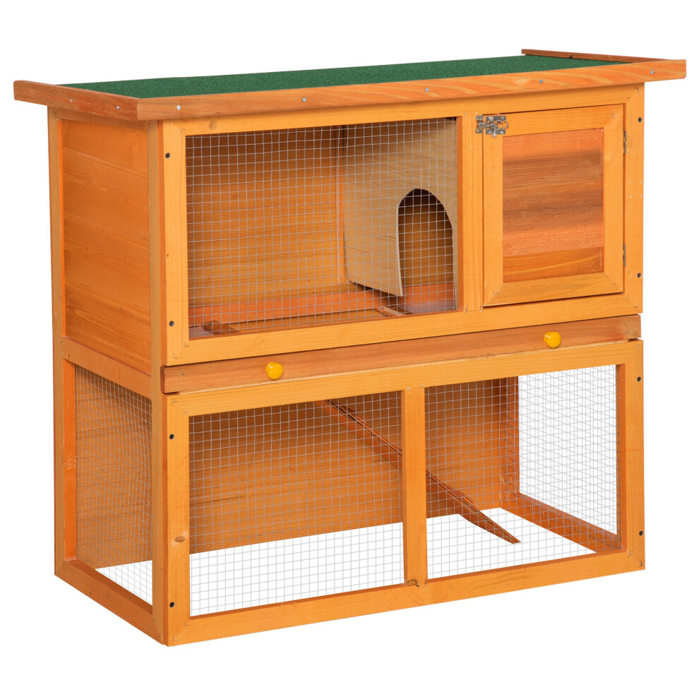 Pawhut 90cm 2 Tiers Rabbit Hutch Wooden Pet Cage Run Vintage Bunny House