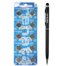 10x Renata Watch Battery Swiss Made Silver Oxide Renata Batteries 390 SR1130SW + Black Stylus Touch Pen