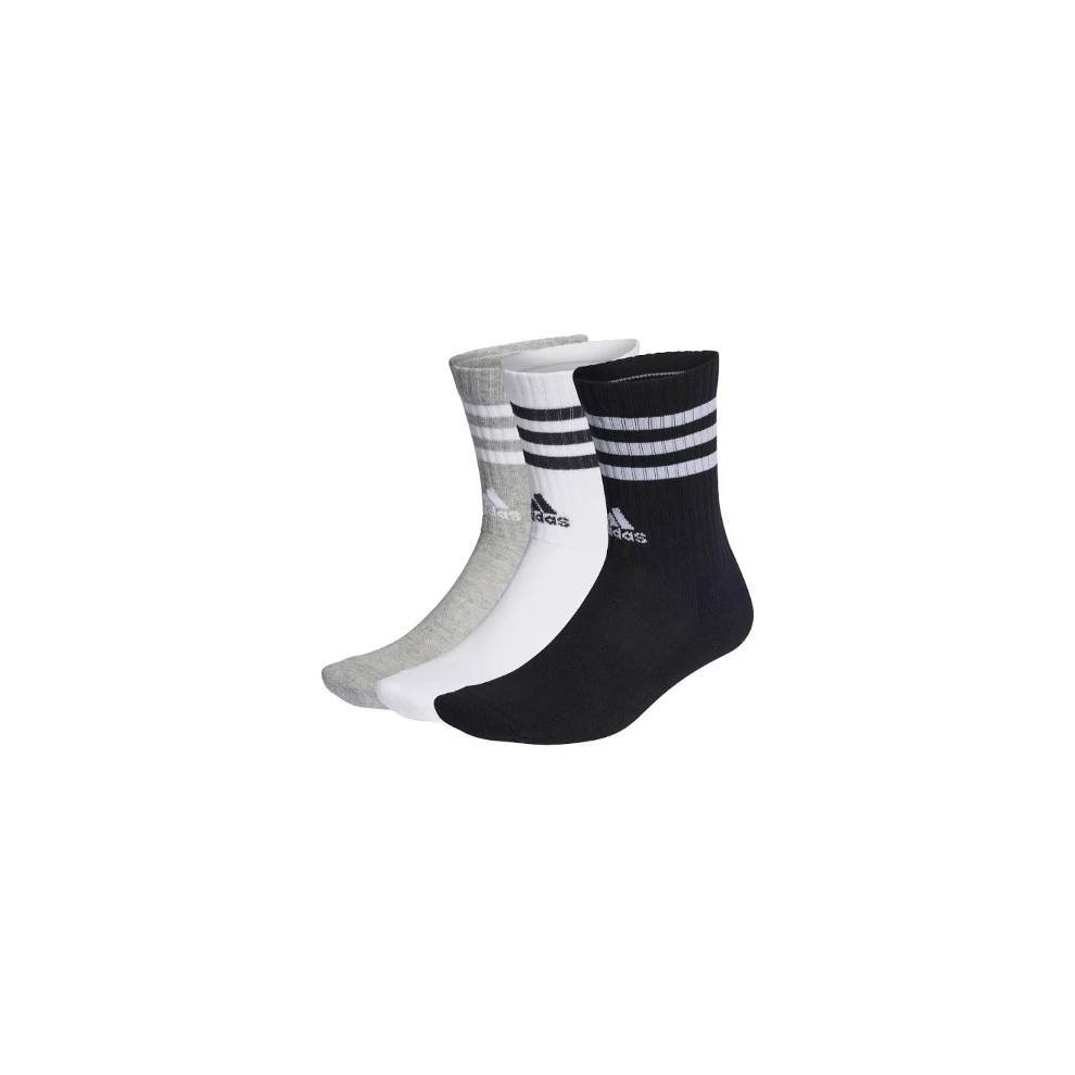 Adidas Cushion Crew Sock 3 Pack - White/Grey/Black- All Sizes