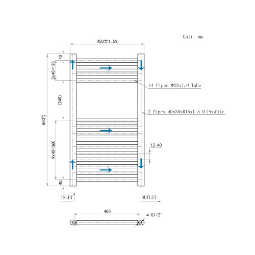 AICA Clearance Sale Straight Bathroom Radiator Black 800x450mm 1