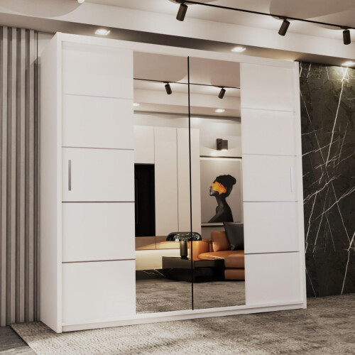 (White, 150) Dubna Double Mirror Sliding Door Wardrobe 2