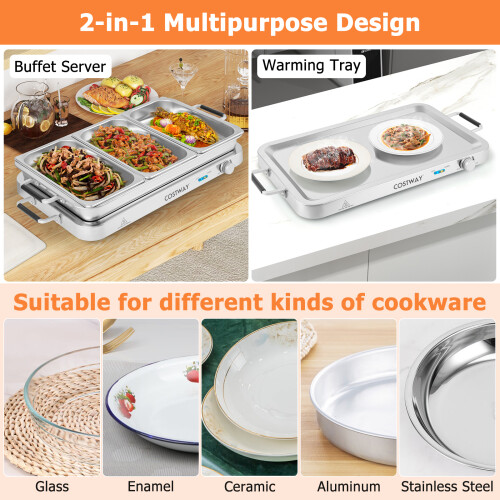Costway 450 W Portable Serving Tray Electric Warming Tray Buffet Server 7.5L 2