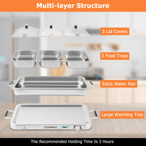 Costway 450 W Portable Serving Tray Electric Warming Tray Buffet Server 7.5L 1