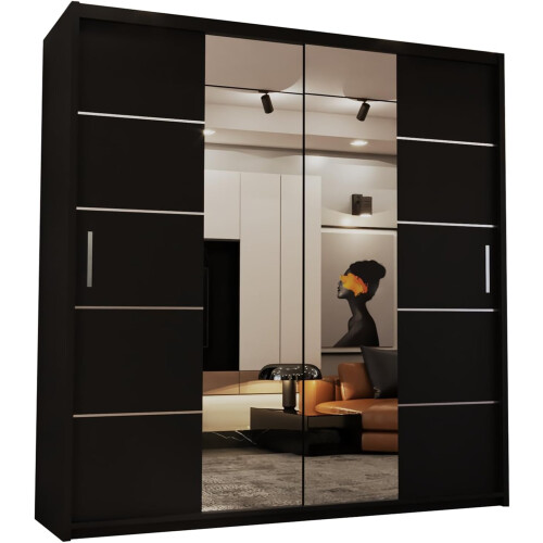 (Black, 120) Dubna Double Mirror Sliding Door Wardrobe