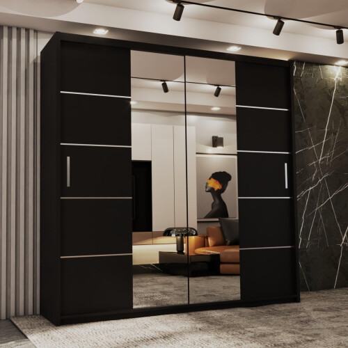 (Black, 120) Dubna Double Mirror Sliding Door Wardrobe 2
