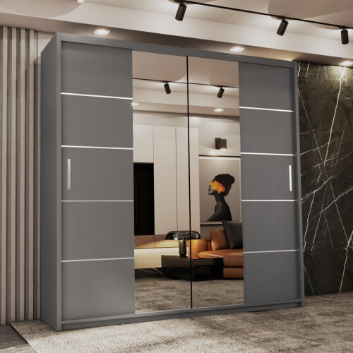 (Grey, 150) Dubna Double Mirror Sliding Door Wardrobe 2