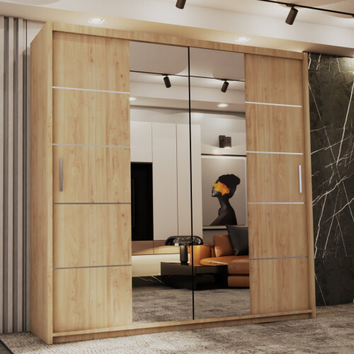 (OAK, 150) Dubna Double Mirror Sliding Door Wardrobe 2