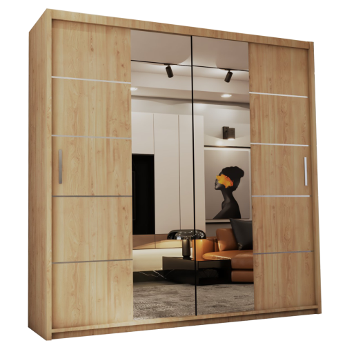 (OAK, 180) Dubna Double Mirror Sliding Door Wardrobe 2