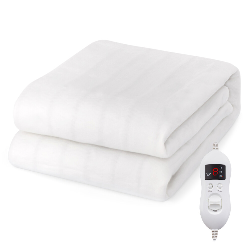 Single Electric Heated Mattress Blanket 8 Temp Washable W/ Timing